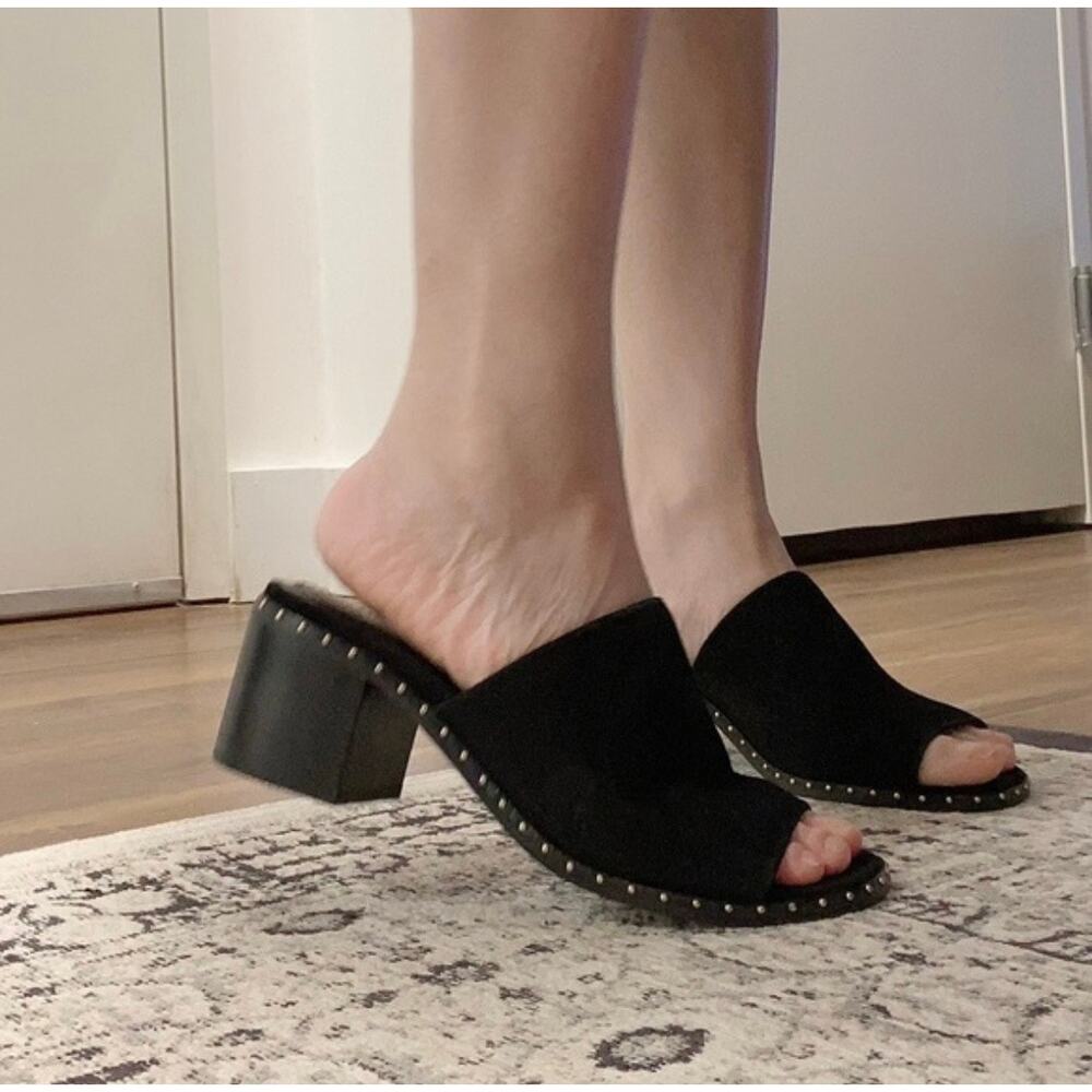 NEW In Box Maje Wave Suede Black Block Heel Mules Womens 38 / 7.5 - Picture 2 of 7